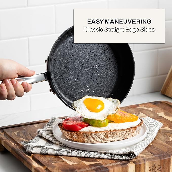 All-Clad HA1 Hard Anodized Nonstick Fry Pan Set – 3-Piece Cookware, 8", 10", 12" Skillets with Lid, Induction Compatible, Oven Safe to 500°F, Lid Safe to 350°F, Black