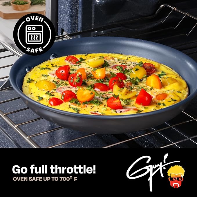Guy Fieri's Flavortown Laser Titanium 12” Fry Pan with Lid - Non-stick Cookware Without PFAS, PTFE, or PFOA, 3x More Durable, Dishwasher Safe, Oven Safe