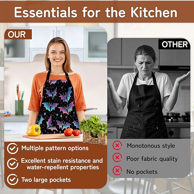 Kitchen Apron with Pocket,Waterproof Adjustable Neck and Long Ties, Cooking Baking Gardening Painting Apron for Women