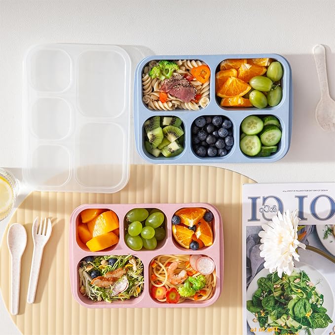 Lunchable Containers Snackle Box,4 Pack 5 Compartments Adult Bento Box With Compartments,Meal Prep Containers Reusable,Divided Food Storage Snack Containers for Work,Travel (4 Colors)