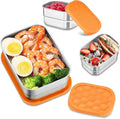 HaWare 8oz*2+25oz Stainless Steel Lunch Containers, Leak Proof Food Storage Snack Containers with Silicone Lids, Portable Sandwich Containers, Easy Open Bento Lunch Box for School Daycare