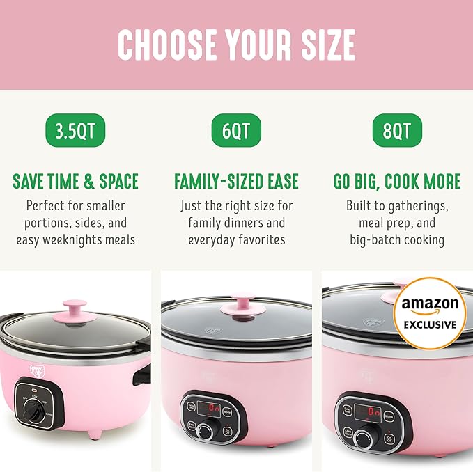 GreenLife 6QT Slow Cooker, Non-Toxic PFAS-Free Ceramic Nonstick Removable Interior Bowl, Programmable, Family Friendly, Keep Warm, Stovetop & Oven Safe, Dishwasher Safe Crock, Timer, Glass Lid, Pink