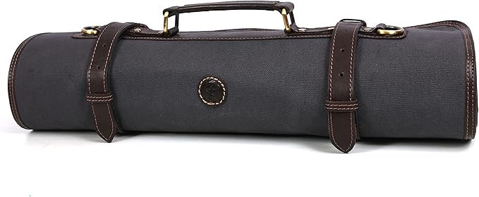 Leather Knife Roll Storage Bag, Elastic and Expandable 10 Pockets, Adjustable/Detachable Shoulder Strap, Travel-Friendly Chef Knife Case (Canvas, Cloud)