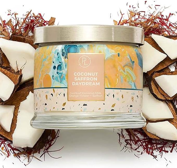PartyLite 3-Wick Jar Candle, Highly Fragranced Clean Burning Glass Candle, 25-45 Hours Burn Time (Coconut Saffron Daydream)