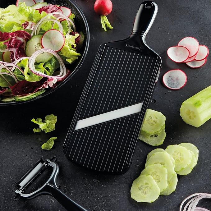 Kyocera Advanced Ceramic Double-edged Mandolin Slicer With Guard, Black, 4.6"x12.7"x0.4"