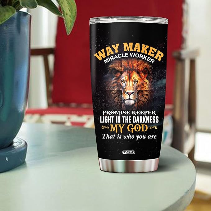 Christian Tumbler Gifts for Christians on Christmas Birthday Valentines 20 Oz Stainless Steel Lion Religious Coffee Mug Travel Cup Gift For Men Women Bible Emergency Numbers Mugs