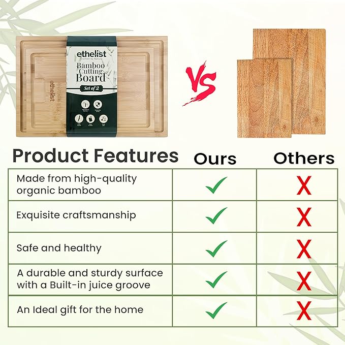 Premium Bamboo Wood Cutting Board Set - Kitchen Appliances for Home Cooks, Ideal Stocking Stuffers & Christmas Gifts, 3-Piece Knife-Friendly Boards with Juice Grooves