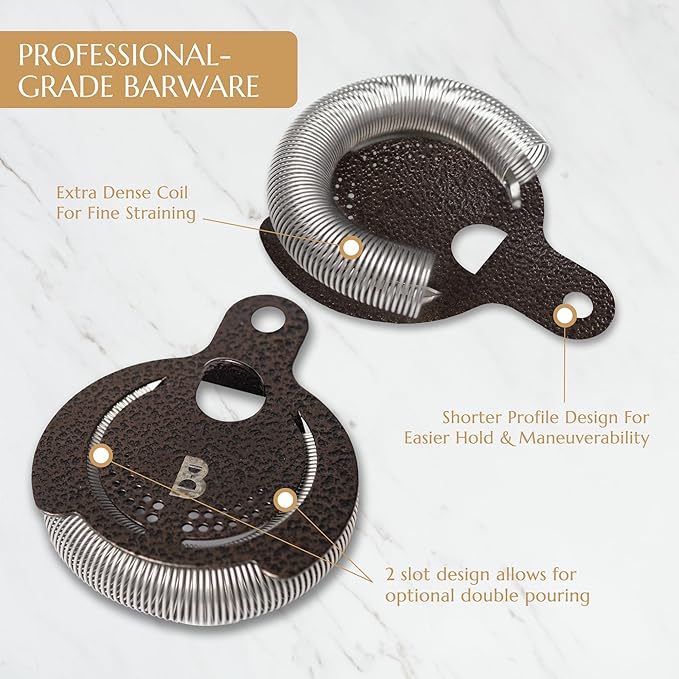 Bull in China Hawthorne Strainer, US Made, Cocktail Strainer, Bar Strainer, Professional Bar Tools, Great For All Cocktail Shakers (Ground Espresso)