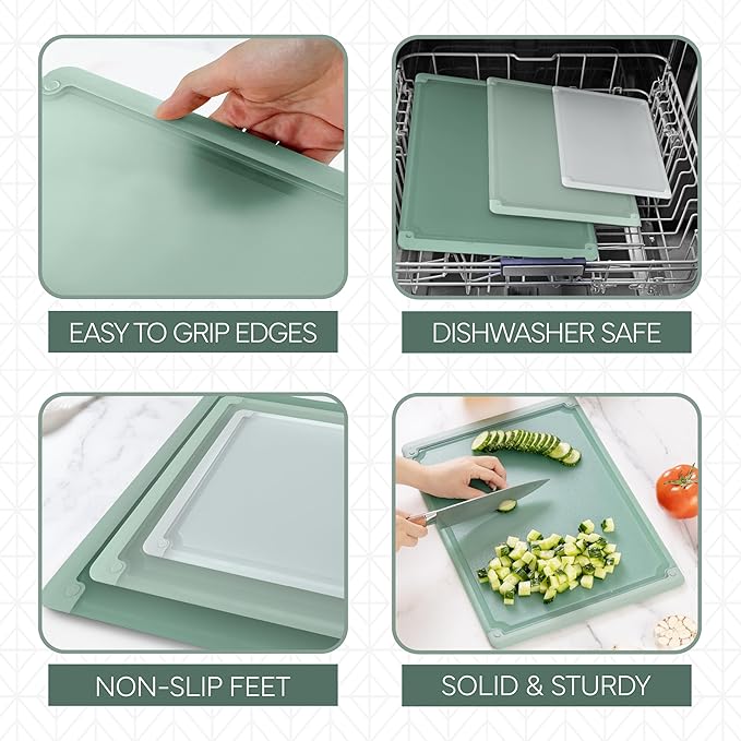 COOK WITH COLOR Extra Large Cutting Board Set, Jumbo-Sized Boards with Rubber Border for Enhanced Cooking Experience, 3-Piece, Sage