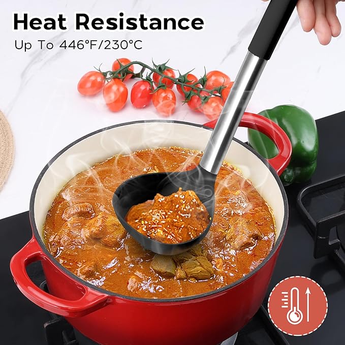 Onader Kitchen Utensils Set, 15 Pcs Silicone Cooking Utensils Set with Holder and Heat Resistant Stainless Steel Handle for Nonstick Cookware - Black