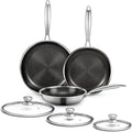 6 Pieces Stainless Steel Frying Pan Set with Lids, Honeycomb Nonstick Frying Pan Set 3 Pcs,Induction Skillet Set Egg Omelette Frying Pan Sets W/Lid, Induction Compatible, PFOA Free