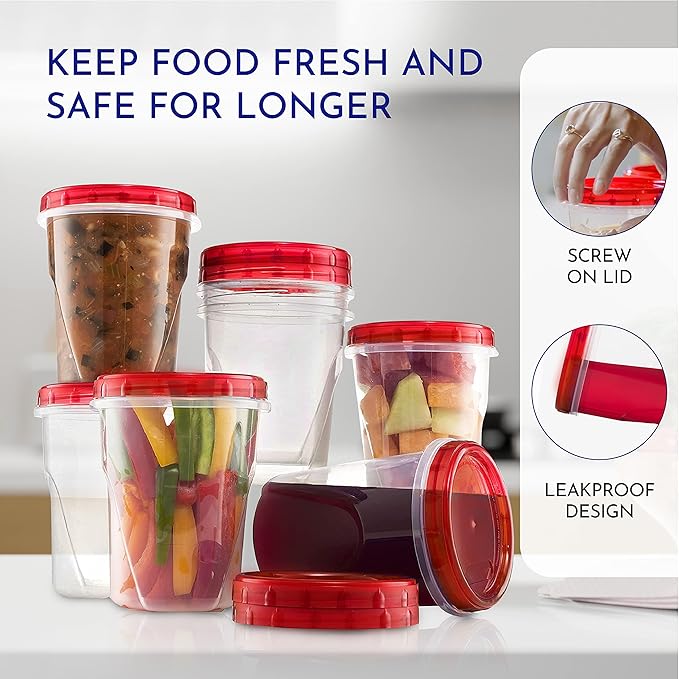 AQUA BLUE Soup Freezer Storage Containers with Twist Top Lids [32 Oz 10 Pack] Reusable Plastic Food Storage Containers with Screw On Lids, Leakproof, Stackable, Microwave Safe BPA Free