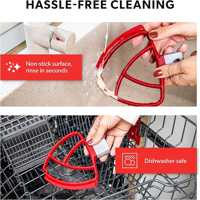 DI ORO Seamless Series Flex Edge Beater for KitchenAid Tilt-Head Stand Mixer - 4.5-5 Quart Flat Beater Paddle - Flexible Silicone Edges for Scraping and Mixing Bowls - Dishwasher Safe & BPA Free (Red)