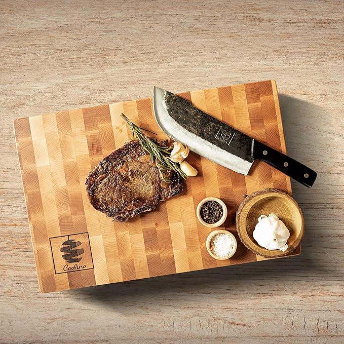 COOLINA Daozi Forged Cleaver Butcher Knife, 7.9-in High Carbon Steel Blade, Handmade Chinese Traditional Knife, Best for Chopping, Slicing, Cutting Meat