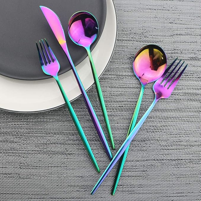 JASHII 20-Piece Stainless Steel Satin Finish Flatware Set, Mirror Polished Tableware Cutlery for Home and Restaurant, Dishwasher Safe