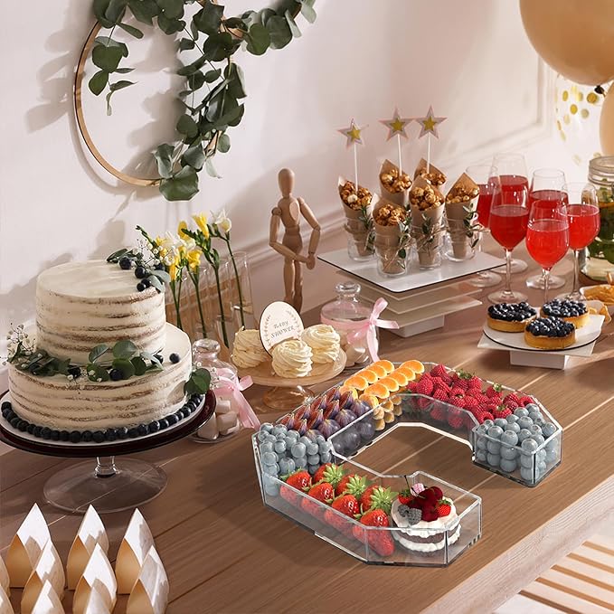 13.8" Acrylic Letter Charcuterie Tray, Charcuterie Letters Fillable Box for Food, Reusable Serving Cake Candy Dish Display Tray for Birthday Anniversary Party Decoration (Letter C)
