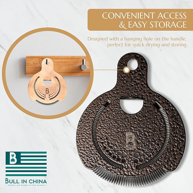 Bull in China Hawthorne Strainer, US Made, Cocktail Strainer, Bar Strainer, Professional Bar Tools, Great For All Cocktail Shakers (Ground Espresso)