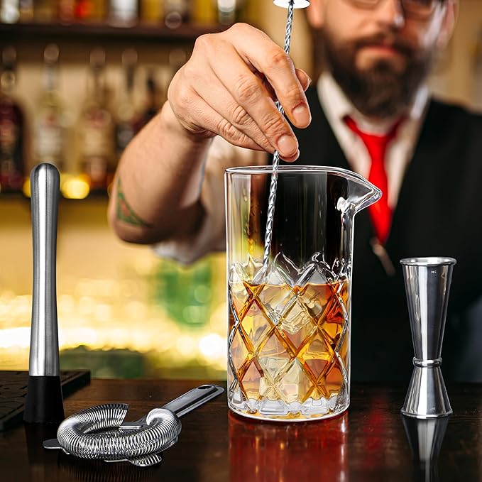 LIGHTEN LIFE Cocktail Glass, 20 oz Crystal Mixing Beaker, Old Fashioned Bar Stirring Glass