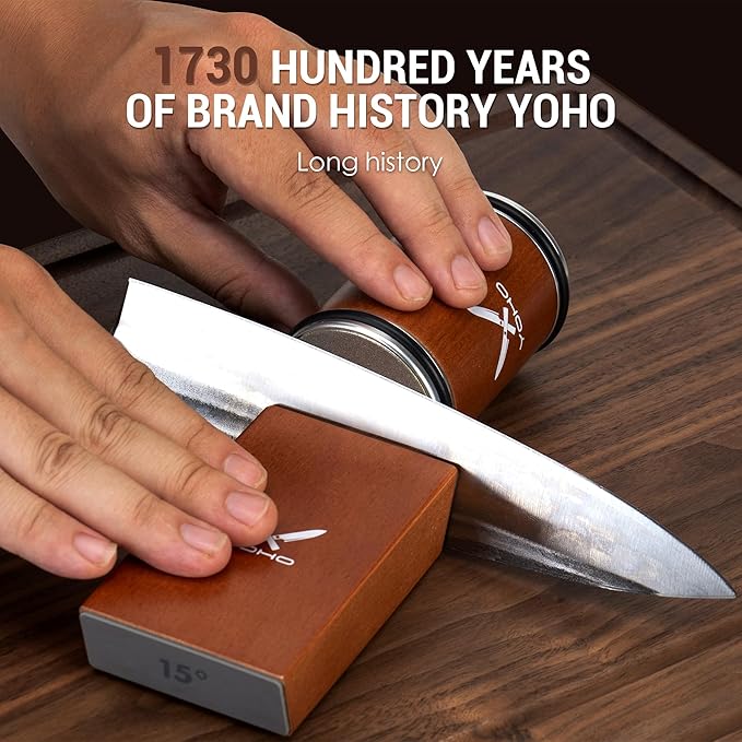 YOHO Rolling Knife Sharpener Kit, Upgraded Knife Sharpeners Industry Diamond Knife Sharpening Kit Tool Kitchen Knife Sharpener with 15 and 20 Degree Magnetic Angle Base for Kitchen Knives - Gifts