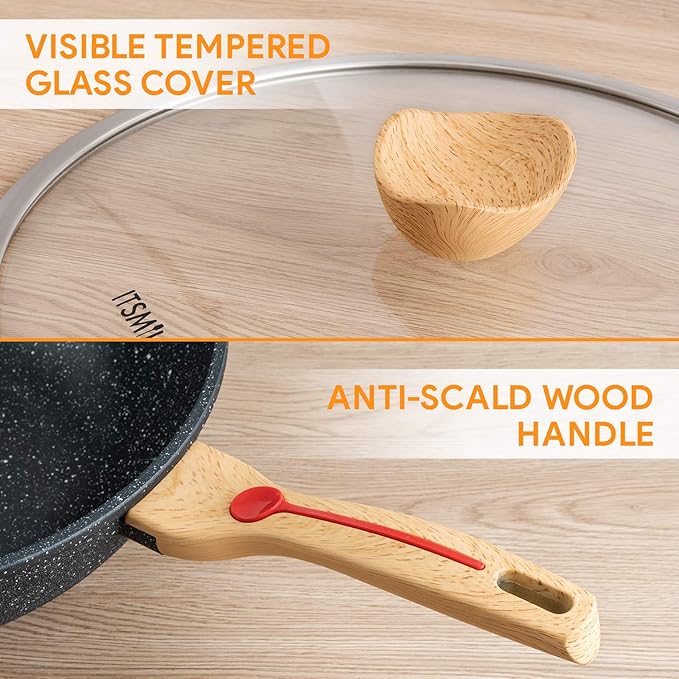 Nonstick Wok Aluminium Die-casting Chinese Wok, Scratch Resistant With Lid and Spatula, PFOA-Free, Dishwasher Safe & Induction Bottom,12 Inch,6L,Large Capacity