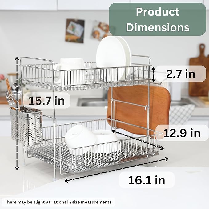 Acro 2-Tier Dish Rack (Stainless Steel, 15.7" H x 16.1" W x 12.9" D)