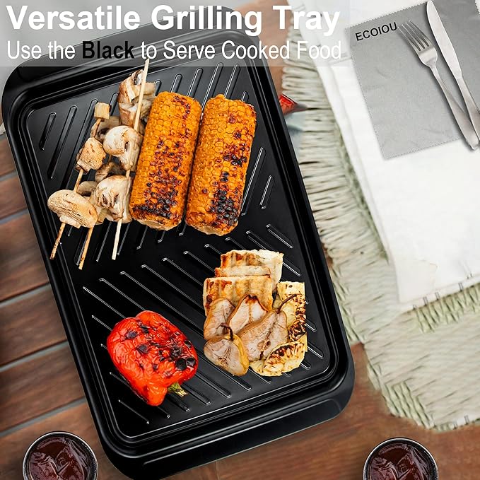 Grilling Prep and Serve Trays, 17 x10.5 inch BBQ Tray for Raw and Cooked Food, Melamine Serving Trays for Food, Set of 2, Black and White