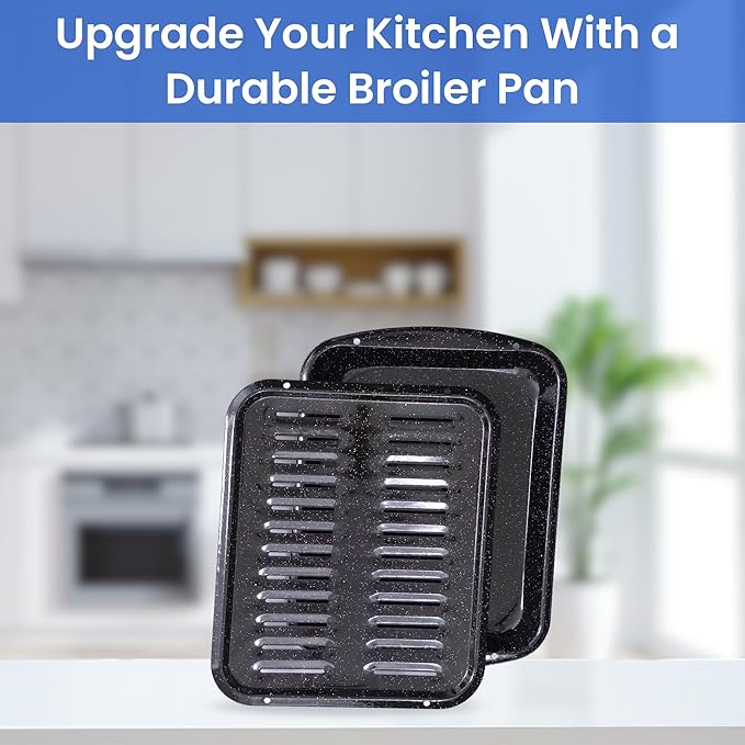 Broiler Pan for Oven Nonstick Porcelain Enamel Coated - W 12. 62" X L 16.75" GE WB48X10056 Replacement for Oven With Rack Withstands High Temperatures - Circulates Heat Evenly and Drains Fat