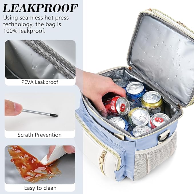 LOKASS Lunch Box for Women/Men-16L-Insulated Lunch Bag, Expandable Double-layer Leakproof Cooler Bag with Upgrade Adjustable Shoulder Strap Ideal for Work/Travel/Picnics（Sky Blue）