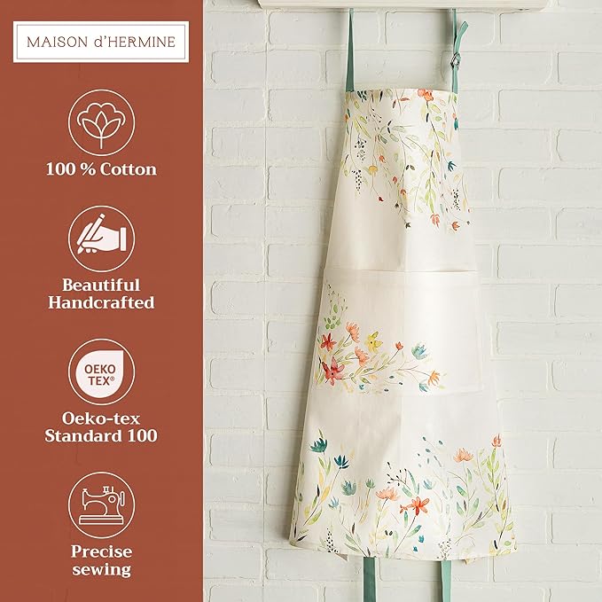 Maison d' Hermine 100% Cotton Apron for women with Pocket Kitchen Chef Apron for Men Cooking Gardening Server Waitress