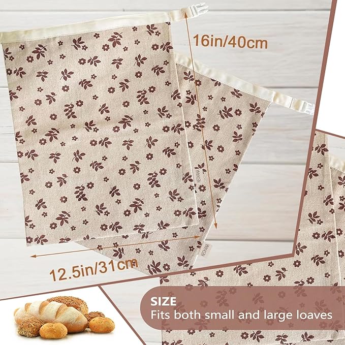 Reusable Beeswax Bread Bags for Homemade Bread & Sourdough - Keeps Bread Fresh for Longer, Reusable Food Storage Bag 2 Pack