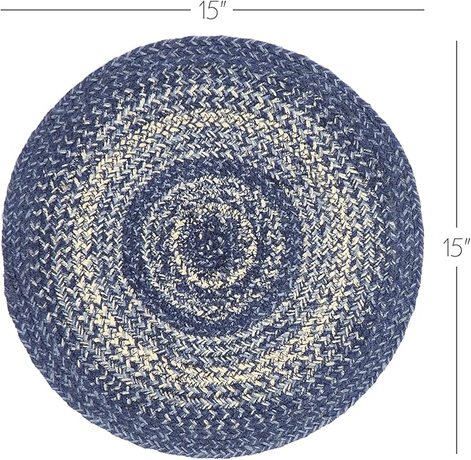 VHC Brands Great Falls Blue Trivet Hot Pad for Pots Pans, Blue White, Jute Blend, Round Circle, 15 Inches