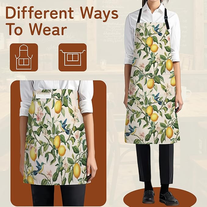 Cooking Apron for Women and Men,Adjustable Chef Bib Apron with 2 Pockets, Water and Oil Resistant for Kitchen Use