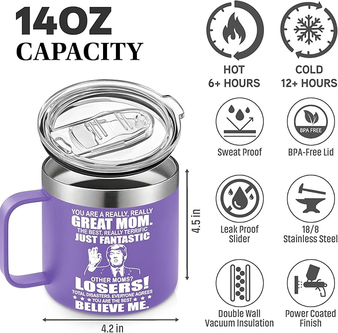 Gifts for Mom from Daughter, Son - Christmas Gifts for Mom, Wife, Women - Moms Birthday Gift Ideas, Cool Birthday gifts for Moms, Mothers - Best mom Mug, moms Coffee Mug 14 Oz Stainless Steel