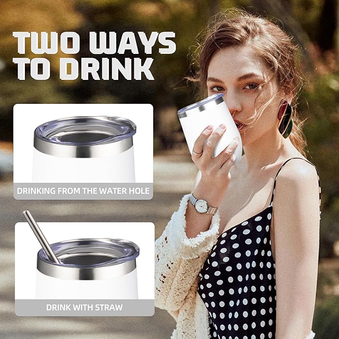 12oz/4 Pack Wine Tumbler Glasses with Lid Stemless Double Wall Vacuum Stainless Steel Travel Tumbler Keeping Cold & Hot for Wine,Coffee,Cocktails,Christmas Drinks-Family and Gifts(Multi color-9)