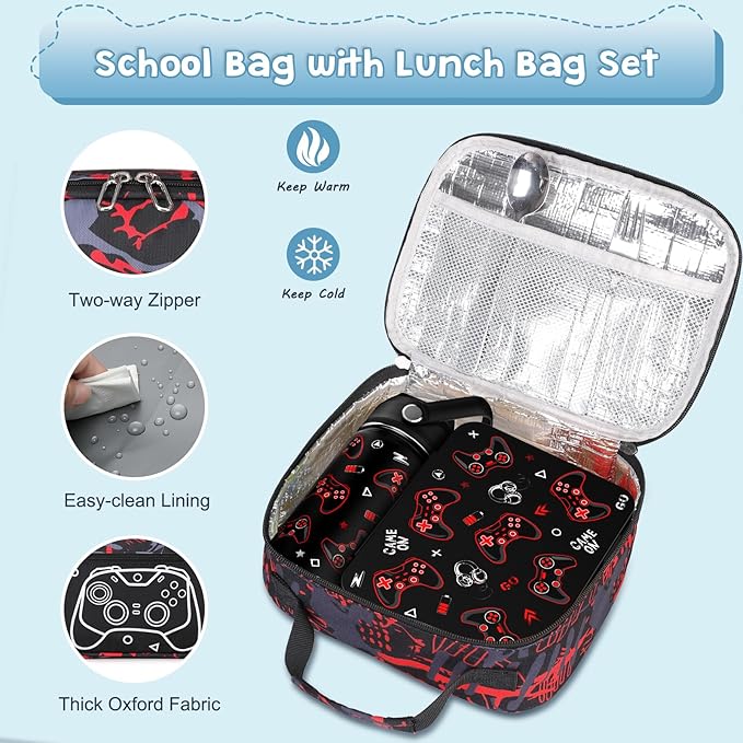 Bevalsa Kids Bento Lunch Box with 6 Compartment, Stainless Steel Metal Water Bottle, Insulated Bag & Utensils, BPA-Free Leakproof Food Container for School Boys Girls, Back To School Gift