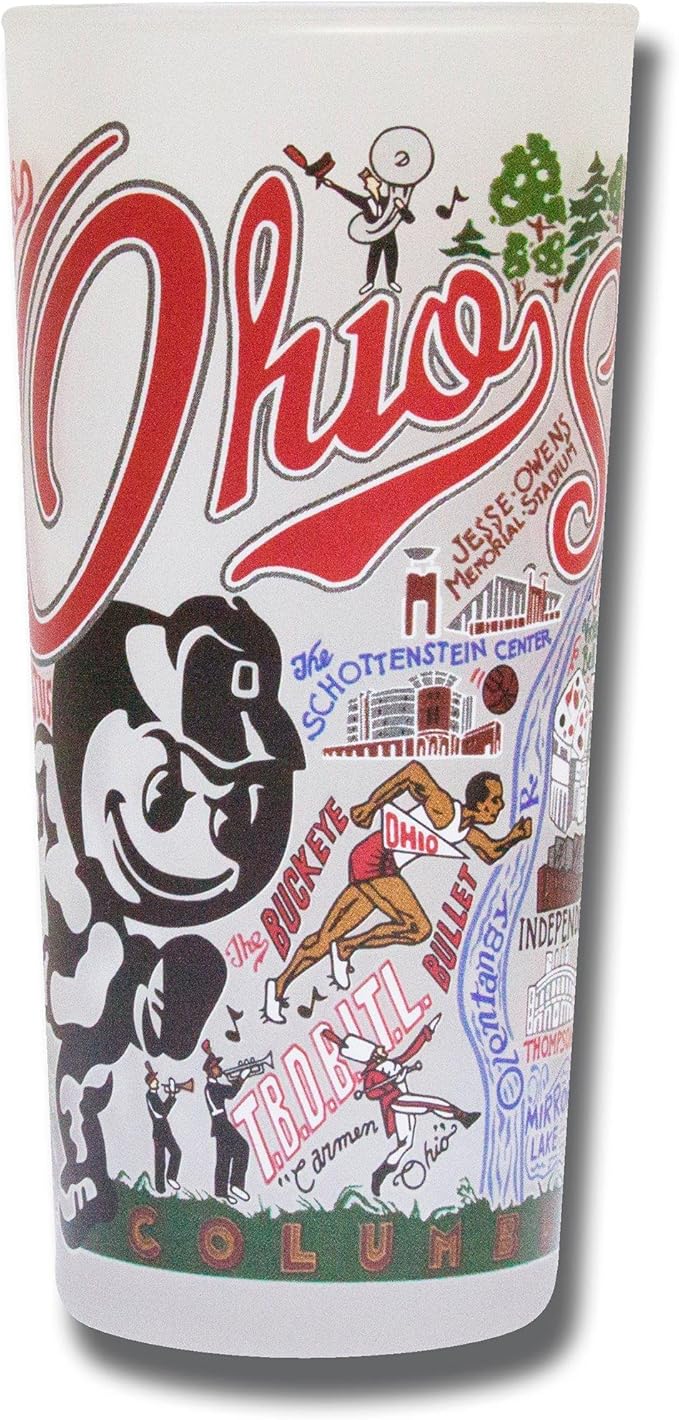Catstudio Drinking Glass, Ohio State University Glass Cup for Kitchen, 15oz Dishwasher Safe Tumbler for OSU Alumni