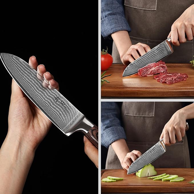 Wakoli EDIB 2-Piece Damascus Kitchen Knife Set – Santoku & Small Santoku with VG10 Core made of 67-Layer Damascus Steel Blades – Professional Chef Knives with Ergonomic Pakkawood Handles in Gift Box