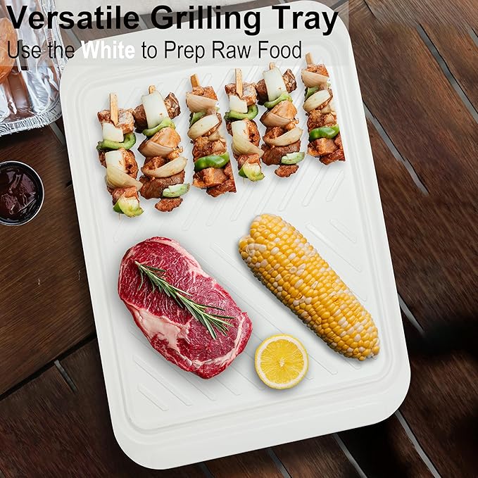 Grilling Prep and Serve Trays, 17 x10.5 inch BBQ Tray for Raw and Cooked Food, Melamine Serving Trays for Food, Set of 2, Black and White