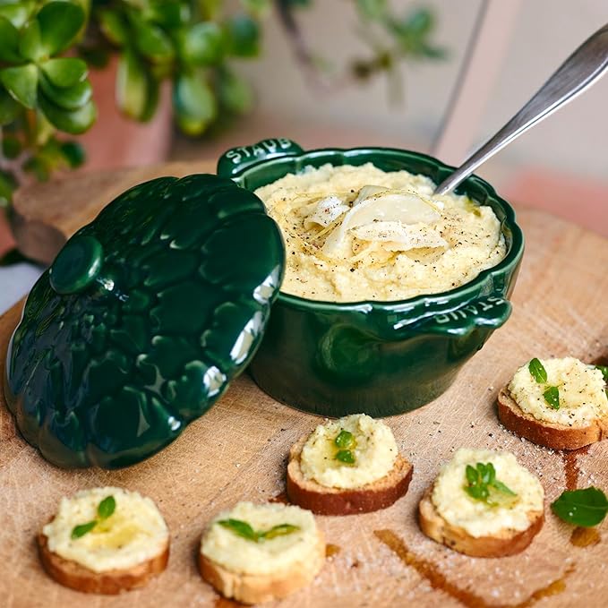 STAUB Ceramic Dutch Oven 16-oz Petite Artichoke Cocotte, Basil
