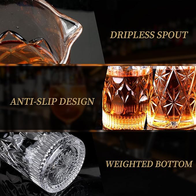 24 Oz Cocktail Mixing Glass Stirring Glasses for Whiskey Cocktail Mixing Shaker Glass Martini Old Fashioned Crystal Bar Set 700ml 2PCS (X-shape/Snowflakes)