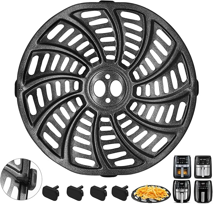 Air Fryer Accessories for Gourmia GAF698 GAF686 Air Fryer, Oval Nonstick 9.3''×8.9'' Air Fryer Replacement Parts Rack Tray Basket Grill Pan Grill Plate Crisper Plate with Rubber Bumpers