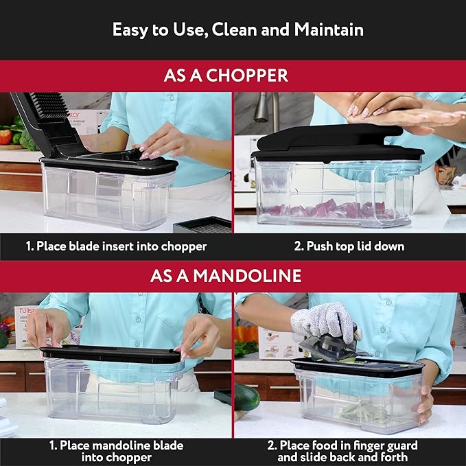 Fullstar Mandoline Slicer for Kitchen - Vegetable Chopper, Onion Potato Food Veggie Fruit Slicer and Cutter with Container, Kitchen Gadgets & Gifts, Home Essentials (4 in 1, Black)