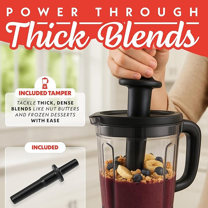 Gourmia Countertop Commercial Blender – 2L BPA-Free Pitcher, 4 Presets, 1500W High-Speed Motor, 45,000 RPM, Variable Speed Dial, Built-In Tamper, Dishwasher-Safe Parts, Black