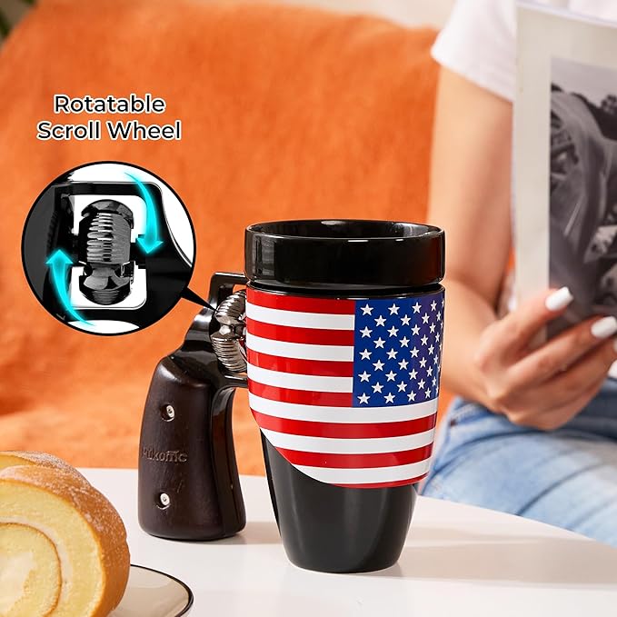 Pukomc Novelty Ceramic Coffee Mug, Birthday Gifts for Men and Women, fathers gifts, Coffee Mugs for Men (16OZ) (Black & Flag)