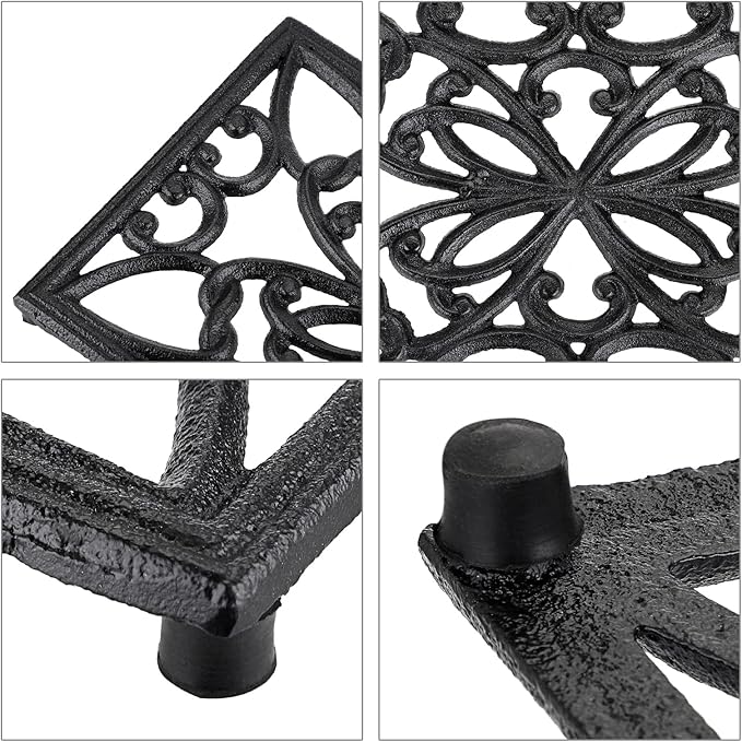 Sumnacon Rectangle 10 x 6.1 Inch Cast Iron Trivet - Rustic Heat Resistant Metal Trivet for Hot Dish Pot Pan Teapot, Vintage Sturdy Hot Plate Pad for Kitchen Dining Countertop Table
