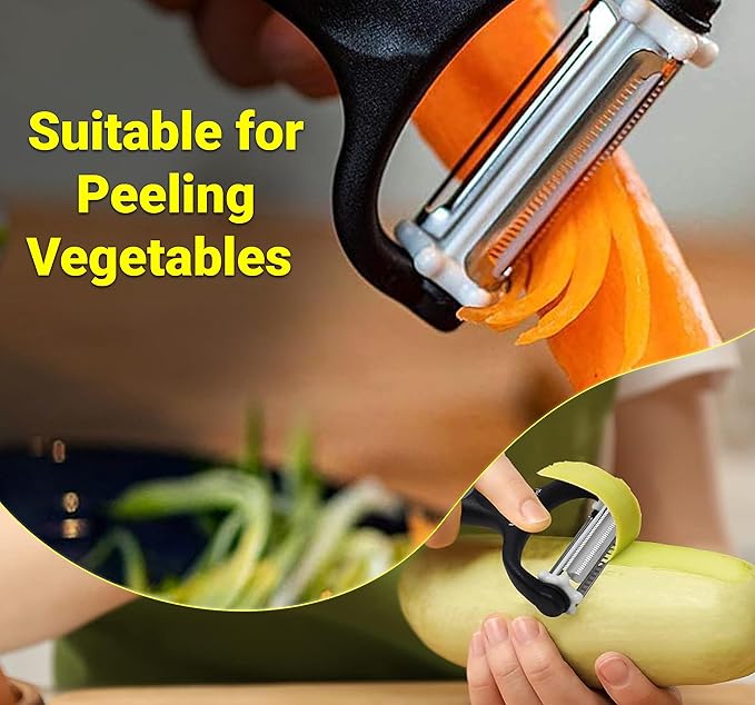 Potato Peeler with Julienne Cutter (3 Blades, 360° Rotating) – Y Peelers for Vegetable Carrot Cucumber Potatoes & Fruits – Stainless Steel Blades, Anti Slip Handle