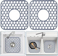 2 Pack Silicone Sink Protectors for Kitchen Sink - 12" x 11" Kitchen Sink with Center Drain Accessory, Non-Slip Heat-Resistant Mat for Bottom of Porcelain Stainless Steel, Dishwasher Safe