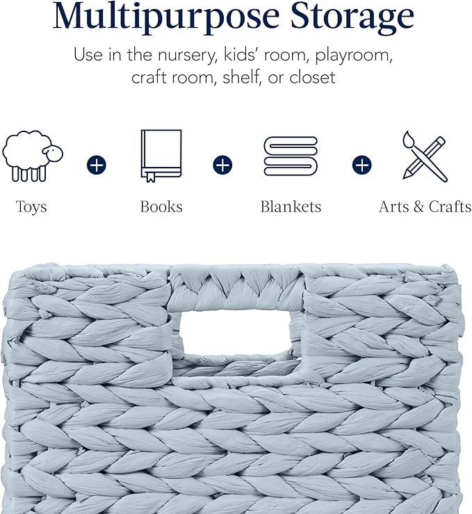Best Choice Products 10.5x10.5in Pack of 5 Cube Storage Baskets, Water Hyacinth Multipurpose Collapsible Organizers, Handwoven Toy Storage Totes for Kids Room, Nursery & Living Room - Blue