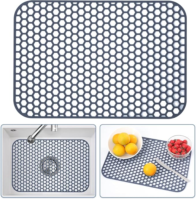 Silicone Sink Protector for Kitchen Sink - 18.3''x12.5'' Kitchen Sink Grid Accessory, Non-slip Heat Resistant Sink Grid Dry Mat for Bottom of Porcelain Stainless Steel, Dishwasher Safe