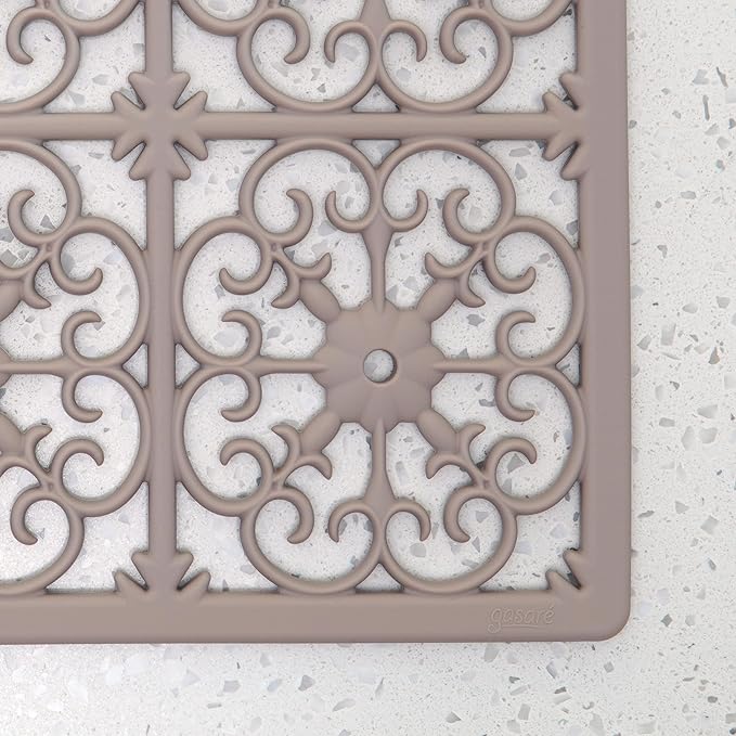 GASARÉ, Extra Large, Thick, Silicone Trivet for Hot Dishes, Pots, and Pans, Heat Resistant Mat for Countertop, Hot Pad for Kitchen, Easy to Clean, 12 x 10.9 x 3/8 Inches, Taupe